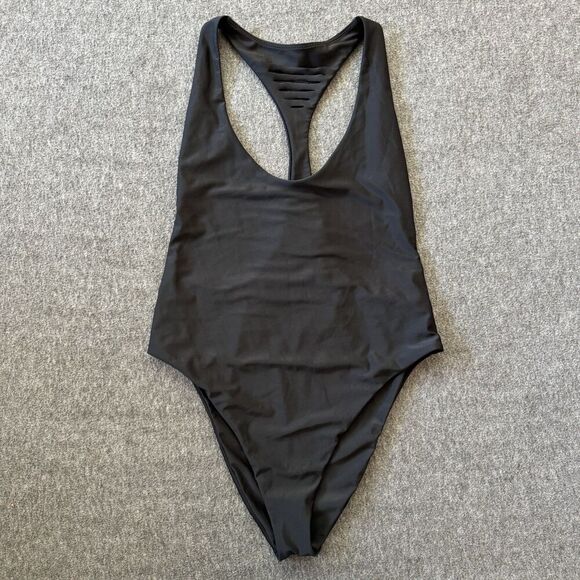 Aerie Black Ribbed One Piece Cheeky Swim Sz XL Racerback Cut Out - Picture 1 of 11
